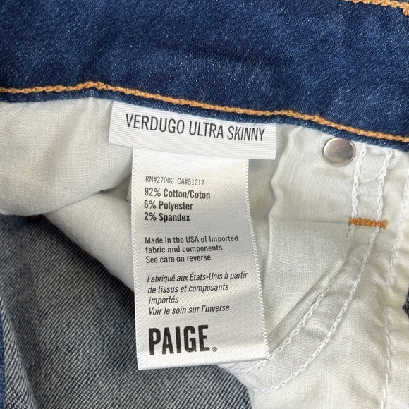 💙PAIGE Verdugo Ultra Skinny Dark Blue Stretch , Cotton blend Jeans Size 28💙 - Picture 14 of 17